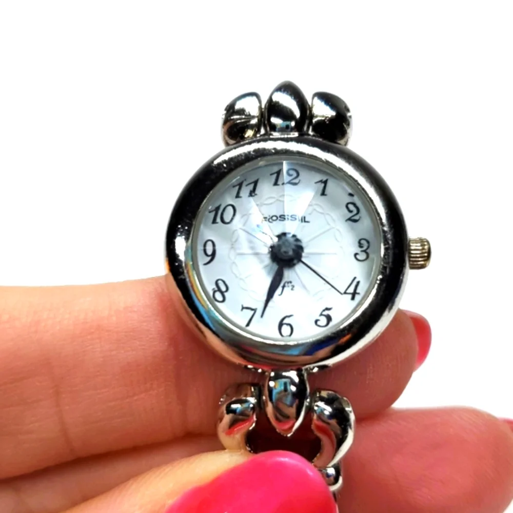 Vintage Fossil F² Watch PC9695 Rivoli Crystal Silver Band Watch